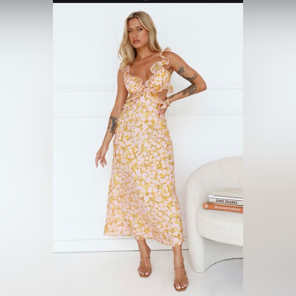 Hello Molly Yellow and Pink Backless Dress